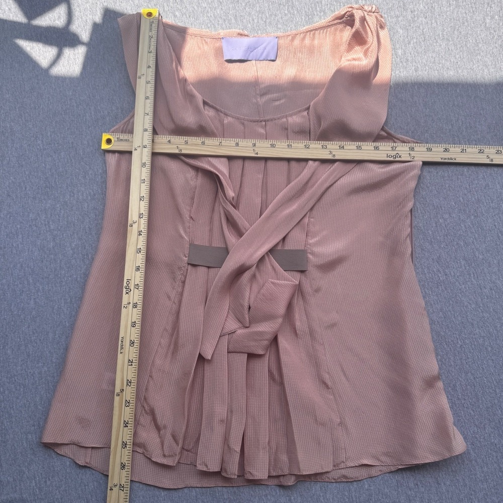 Vera Wang Lavender Label Silk Sleeveless Tie Neck Pleated Blouse Dusty Rose 10 - Picture 5 of 9